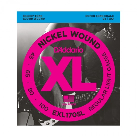 D'Addario EXL170SL Nickel Wound Bass Light Super Long Scale 045-100 Bass Gitar Teli