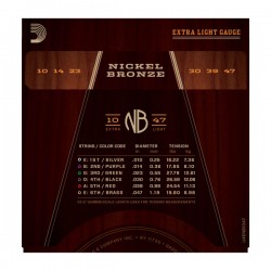 D'Addario NB1047 Nickel Bronze Akustik Gitar Teli Extra Light 10-47 