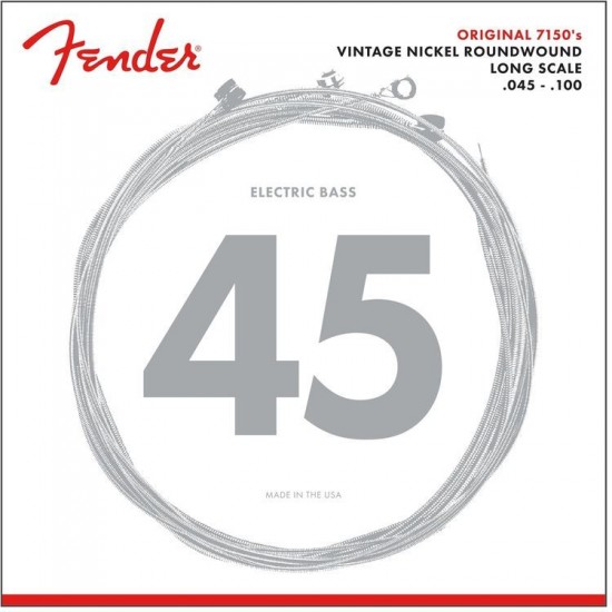 Fender Original 7150 Bass Strings Pure Nickel Roundwound Long Scale Ggs 7150ML .045-.100 String Sets - Bass Gitar Teli 0737150405 Fender Original 7150 Bass Strings Pure Nickel Roundwound Long Scale Ggs 7150ML .045-.100 String Sets - Bass Gitar Teli 0737150405